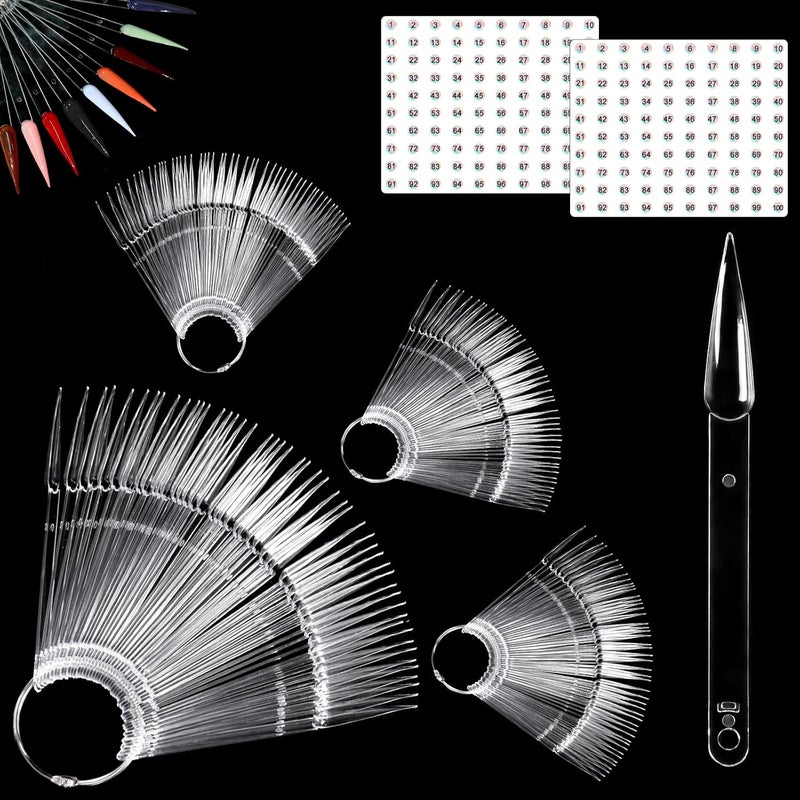 Allstarry 200 Pcs Clear & Natural Nail Swatch Sticks with Ring and Numbered Tips Pointed Shaped Nail Art Polish Display Tips, False Nail Sample Sticks, Sacks of Transparent Nail Practice for Manicure - Image 1